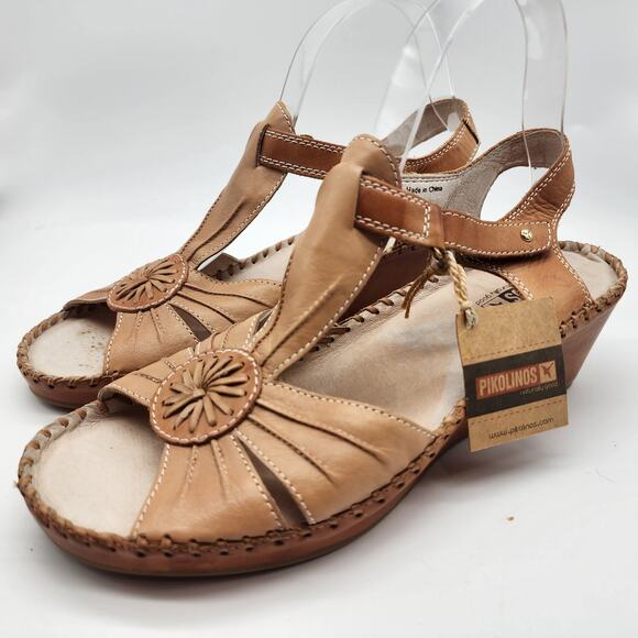 Pikolinos Brown Leather Wedge Sandals EU 40 US 9-9.5 Slingback Comfort - Picture 1 of 8